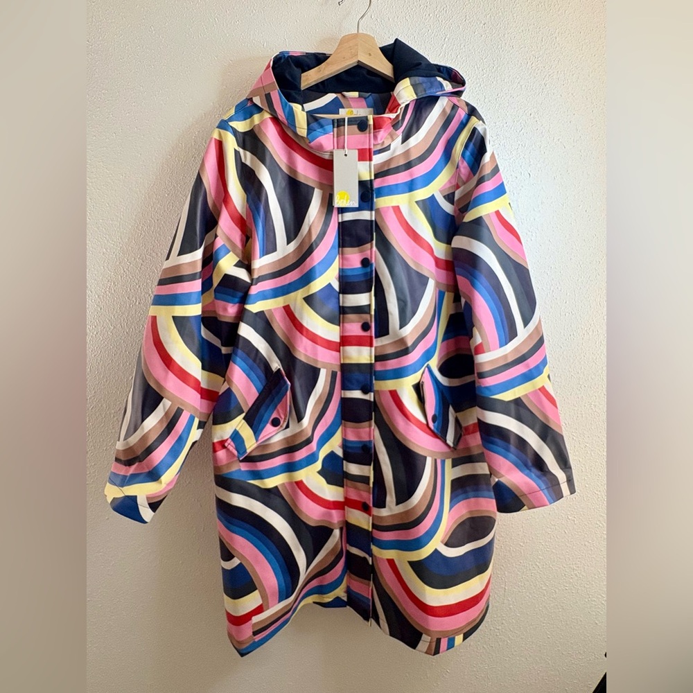 NWT- Boden Rainbow Arc Print Hooded Raincoat — Pink, Blue, Yellow, Green, Gray - Picture 6 of 11